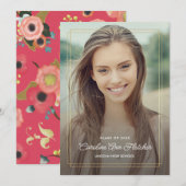 Aankondiging aangepast Foto Modern Floral Afstuder (Voorkant / Achterkant)