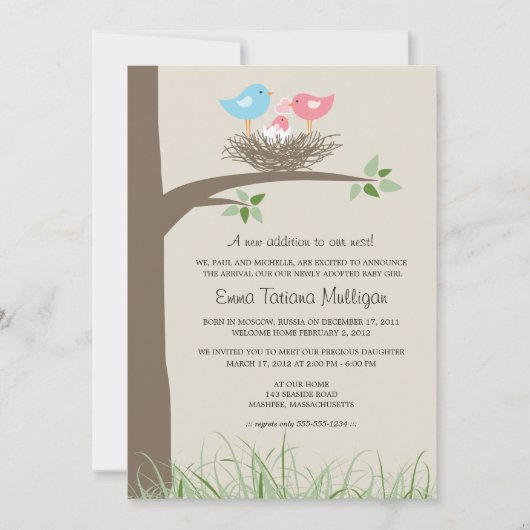 Aankondiging adoptie Baby Bird's Nest (Voorkant)