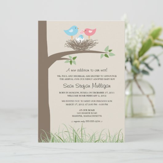 Aankondiging adoptie Baby Bird's Nest (Staand voorkant)