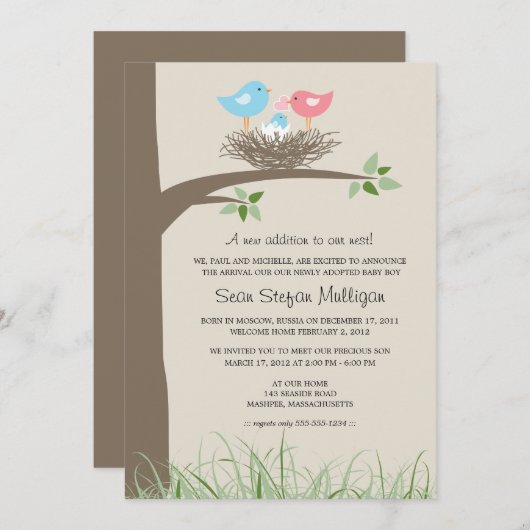 Aankondiging adoptie Baby Bird's Nest (Voorkant / Achterkant)