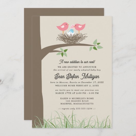 Aankondiging adoptie Baby Bird's Nest (Voorkant / Achterkant)