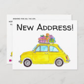 Aankondiging Adres Gele Retro Fiat 500 Briefkaart (Voorkant / Achterkant)