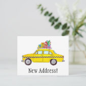 Aankondiging Adres Gele Taxi Kerst Geschenken Briefkaart (Staand voorkant)