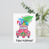 Aankondiging adres Rode Auto Kerstcadeaus Briefkaart (Staand voorkant)