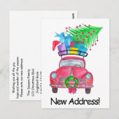 Aankondiging adres Rode Auto Kerstcadeaus Briefkaart (Voorkant / Achterkant)