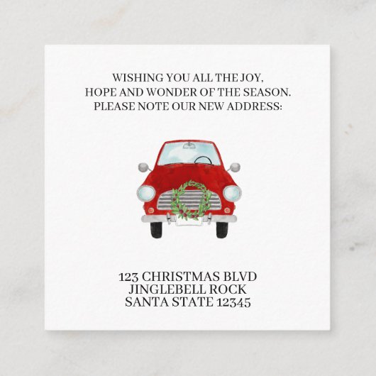 Aankondiging adres Rode auto met kerstkrans (Achterkant)