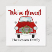 Aankondiging adres Rode auto met kerstkrans (Voorkant)