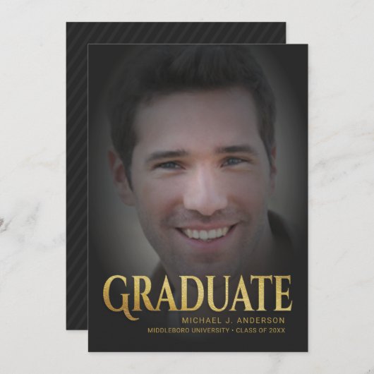 Aankondiging afstuderen 2017 Mannelijke gouden tek (Voorkant / Achterkant)