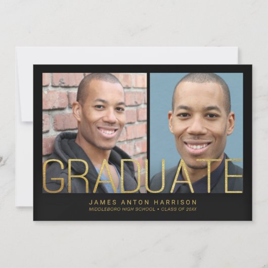 Aankondiging afstuderen - 2 Foto's met Gold Text (Voorkant)