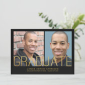 Aankondiging afstuderen - 2 Foto's met Gold Text (Staand voorkant)