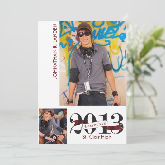 Aankondiging afstuderen  | 3 Foto Maroon (Staand voorkant)