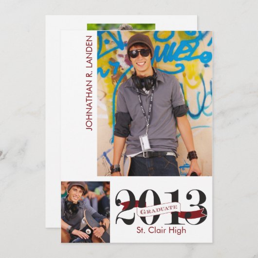 Aankondiging afstuderen  | 3 Foto Maroon (Voorkant / Achterkant)