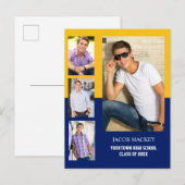 Aankondiging afstuderen 4 Foto Collage Blue Gold (Voorkant / Achterkant)