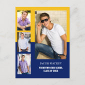 Aankondiging afstuderen 4 Foto Collage Blue Gold (Voorkant)