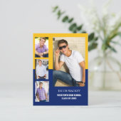 Aankondiging afstuderen 4 Foto Collage Blue Gold (Staand voorkant)