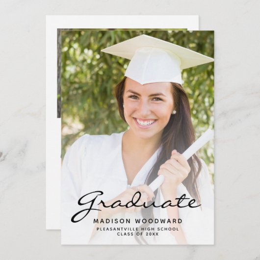 Aankondiging Afstuderen Aangepaste 2-foto's zwarte (Voorkant / Achterkant)