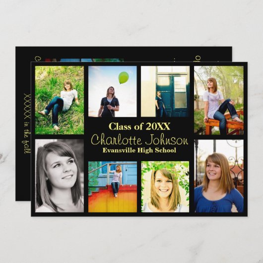 Aankondiging Afstuderen acht/negen foto's - zwart (Voorkant / Achterkant)