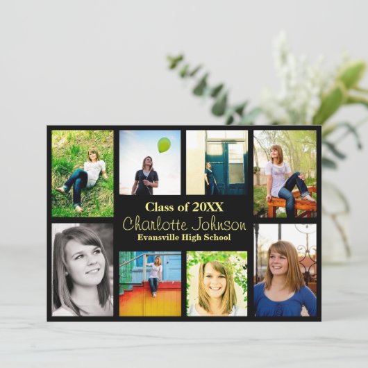 Aankondiging Afstuderen acht/negen foto's - zwart (Staand voorkant)