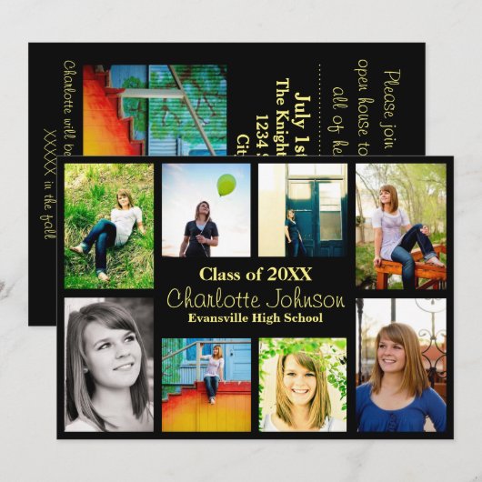 Aankondiging Afstuderen acht/negen foto's - zwart (Voorkant / Achterkant)