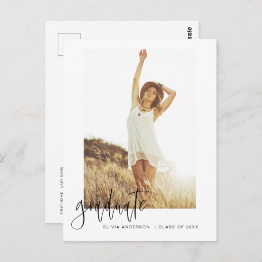 Aankondiging afstuderen Afstudeerder Foto minimali Briefkaart (Voorkant / Achterkant)