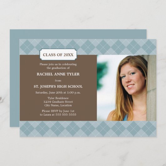 Aankondiging Afstuderen Argyle Preppy Foto (Voorkant / Achterkant)