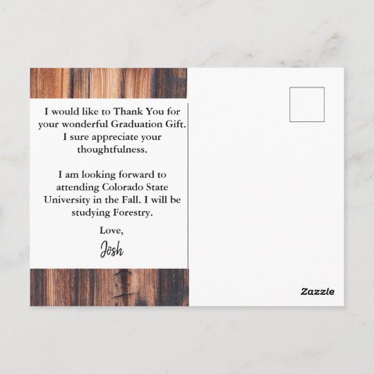 Aankondiging Afstuderen begroting en dank u Briefkaart (Achterkant)