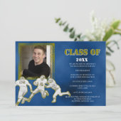 Aankondiging Afstuderen blauw en gouden Football (Staand voorkant)
