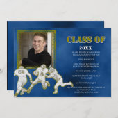Aankondiging Afstuderen blauw en gouden Football (Voorkant / Achterkant)
