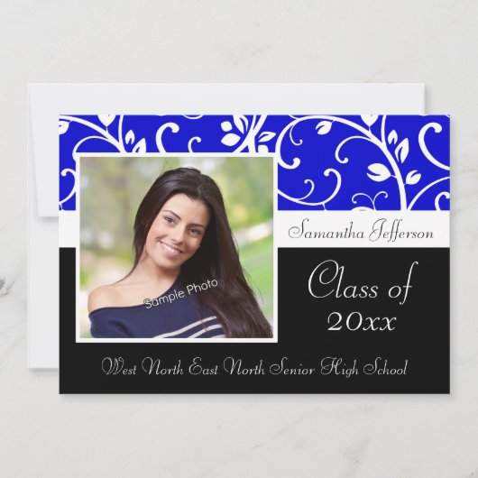 Aankondiging Afstuderen blauw Zwirly Vine (Voorkant)