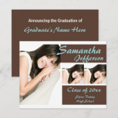 Aankondiging Afstuderen blauwe/bruine foto 3 (Voorkant / Achterkant)