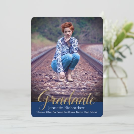Aankondiging Afstuderen blauwe glitter Overlay (Staand voorkant)
