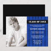 Aankondiging Afstuderen Blauwe grap Stripe-foto (Voorkant / Achterkant)