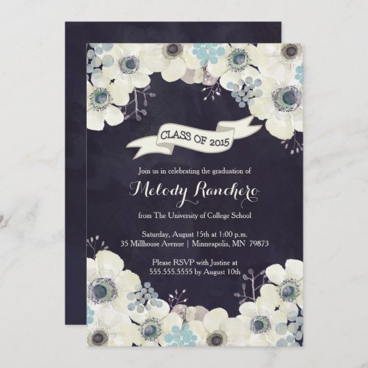 Aankondiging afstuderen - blauwe grijze anemonbloe (Voorkant / Achterkant)