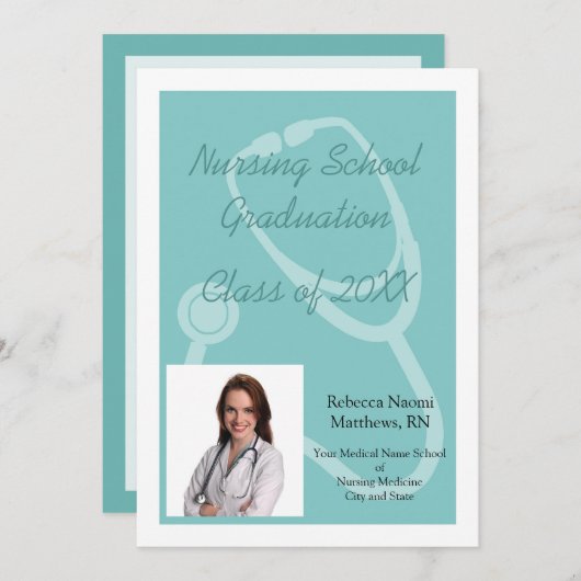 Aankondiging Afstuderen Blauwe/Witte verpleegschoo (Voorkant / Achterkant)