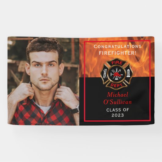 Aankondiging Afstuderen brandweerman Spandoek (Horizontaal)