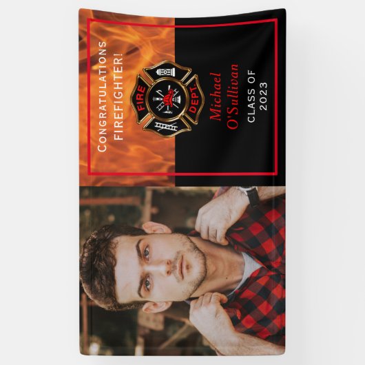 Aankondiging Afstuderen brandweerman Spandoek (Verticaal)