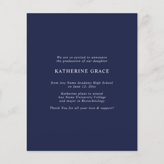 Aankondiging Afstuderen budget Navy Blue Script (Achterkant)