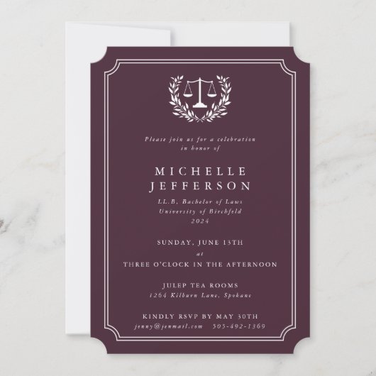 Aankondiging Afstuderen Burgundy/White Law School (Voorkant)