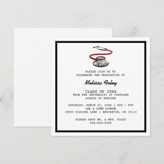 Aankondiging Afstuderen Chic Trendy Medical School (Voorkant / Achterkant)