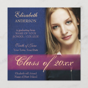 Aankondiging Afstuderen Cobalt Blue Damask Grunge