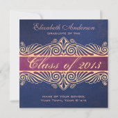 Aankondiging Afstuderen Cobalt Blue Damask Grunge (Achterkant)