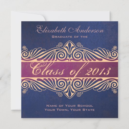 Aankondiging Afstuderen Cobalt Blue Damask Grunge (Achterkant)