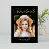 Aankondiging Afstuderen Elegant Gold Foil Script (Staand Voorkant)