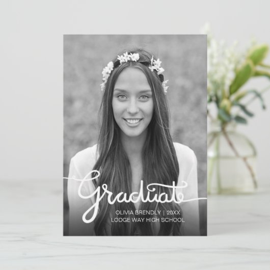 Aankondiging Afstuderen Elegant modern script (Staand voorkant)