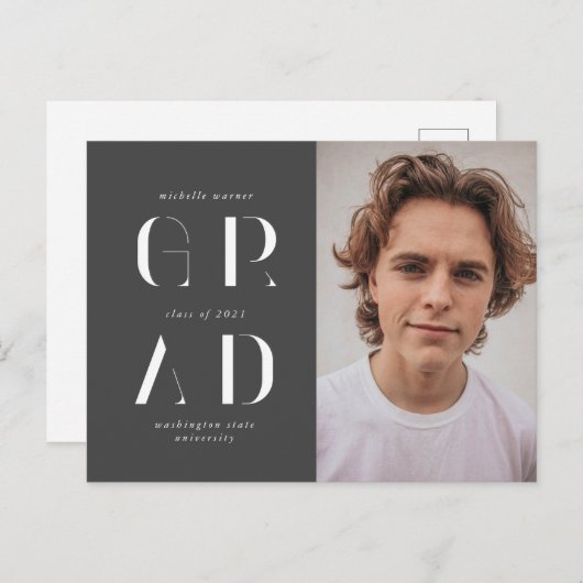 Aankondiging Afstuderen Elegant modern script Briefkaart (Voorkant / Achterkant)