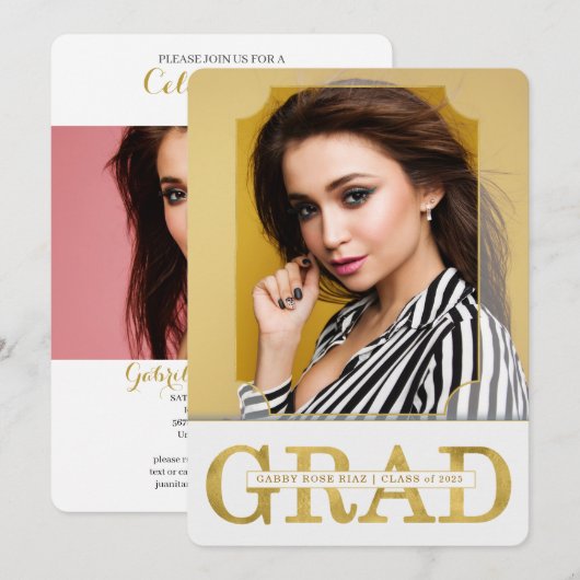 Aankondiging afstuderen Faux Gold Vertical Foto (Voorkant / Achterkant)