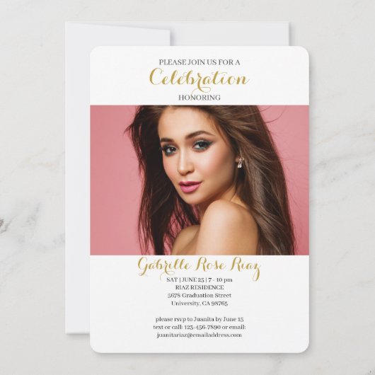 Aankondiging afstuderen Faux Gold Vertical Foto (Achterkant)