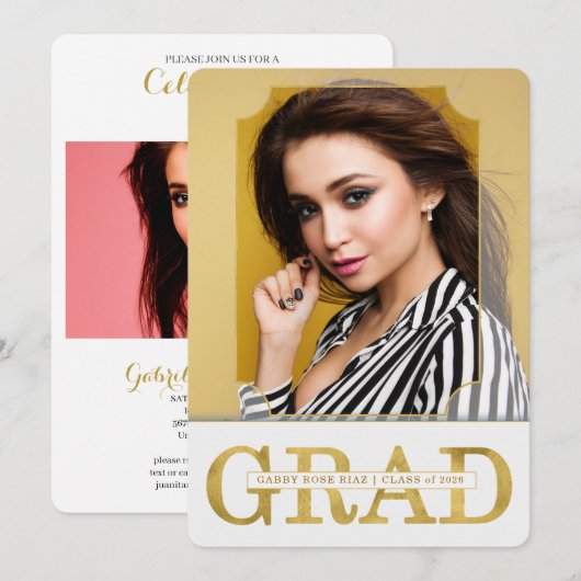 Aankondiging afstuderen Faux Gold Vertical Foto (Voorkant / Achterkant)