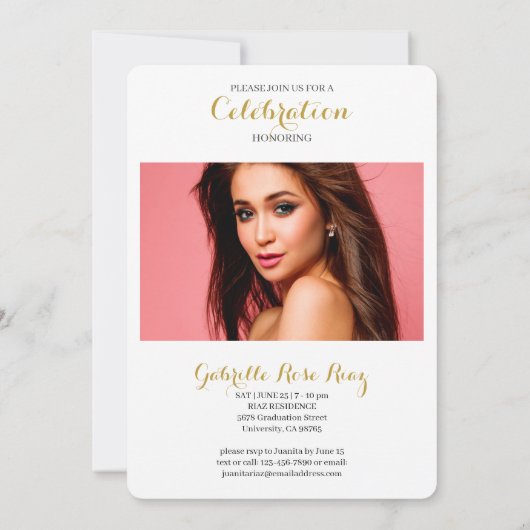 Aankondiging afstuderen Faux Gold Vertical Foto (Achterkant)