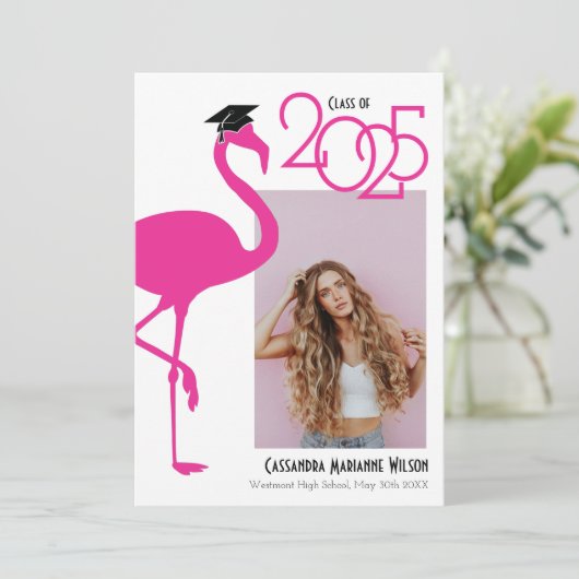 Aankondiging Afstuderen Flamingo Tropical Photo (Staand voorkant)